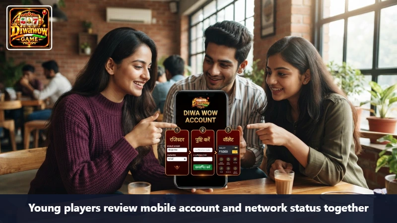 Young players review mobile account and network status together