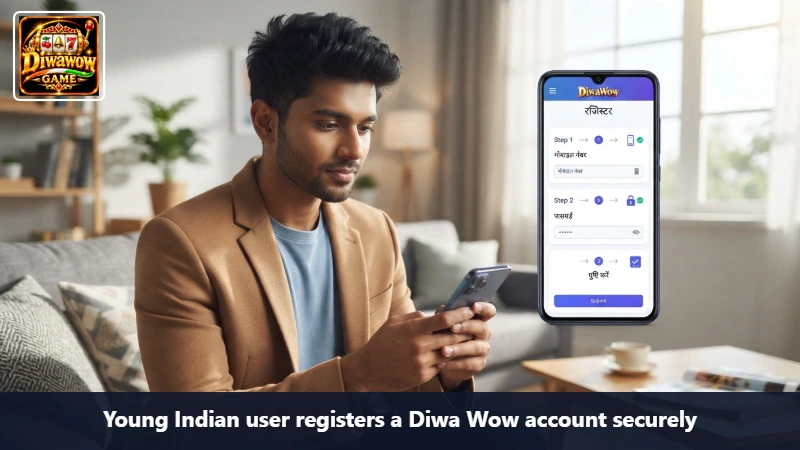 Young Indian user registers a Diwa Wow account securely